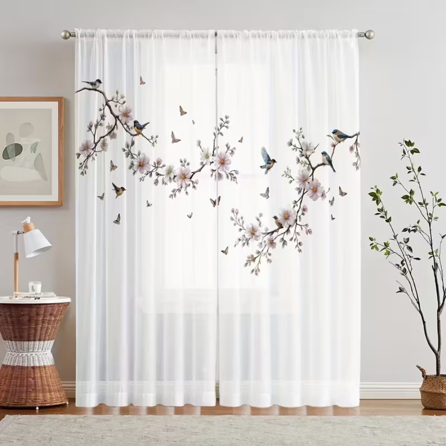 Flower Wall Panel - 2 шт. Цифровые прозрачные шторы с
